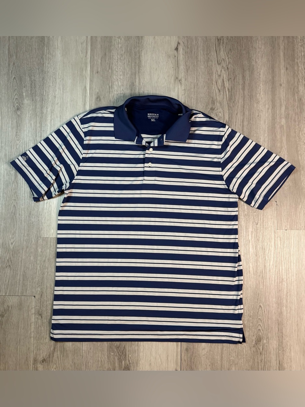 Brooks Brothers Men’s Blue White Striped Polo Short Sleeve Golf shirt Stretch XL